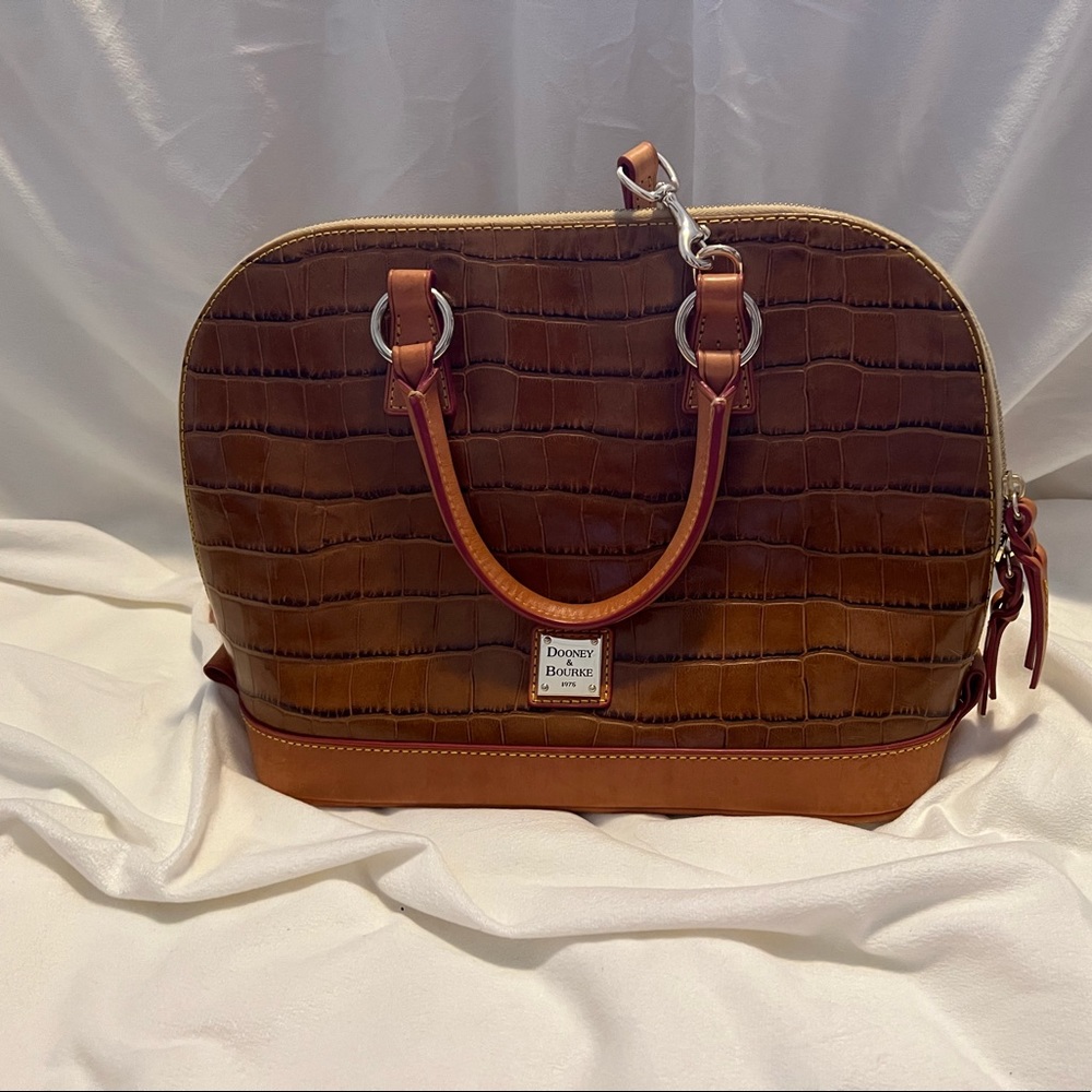 Dooney & Bourke Croc Embossed Leather Satchel Shoulder Bag Honey Tan